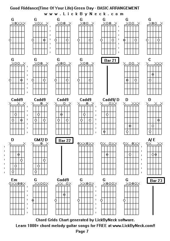 Chord Grids Chart of chord melody fingerstyle guitar song-Good Riddance(Time Of Your Life)-Green Day - BASIC ARRANGEMENT,generated by LickByNeck software.